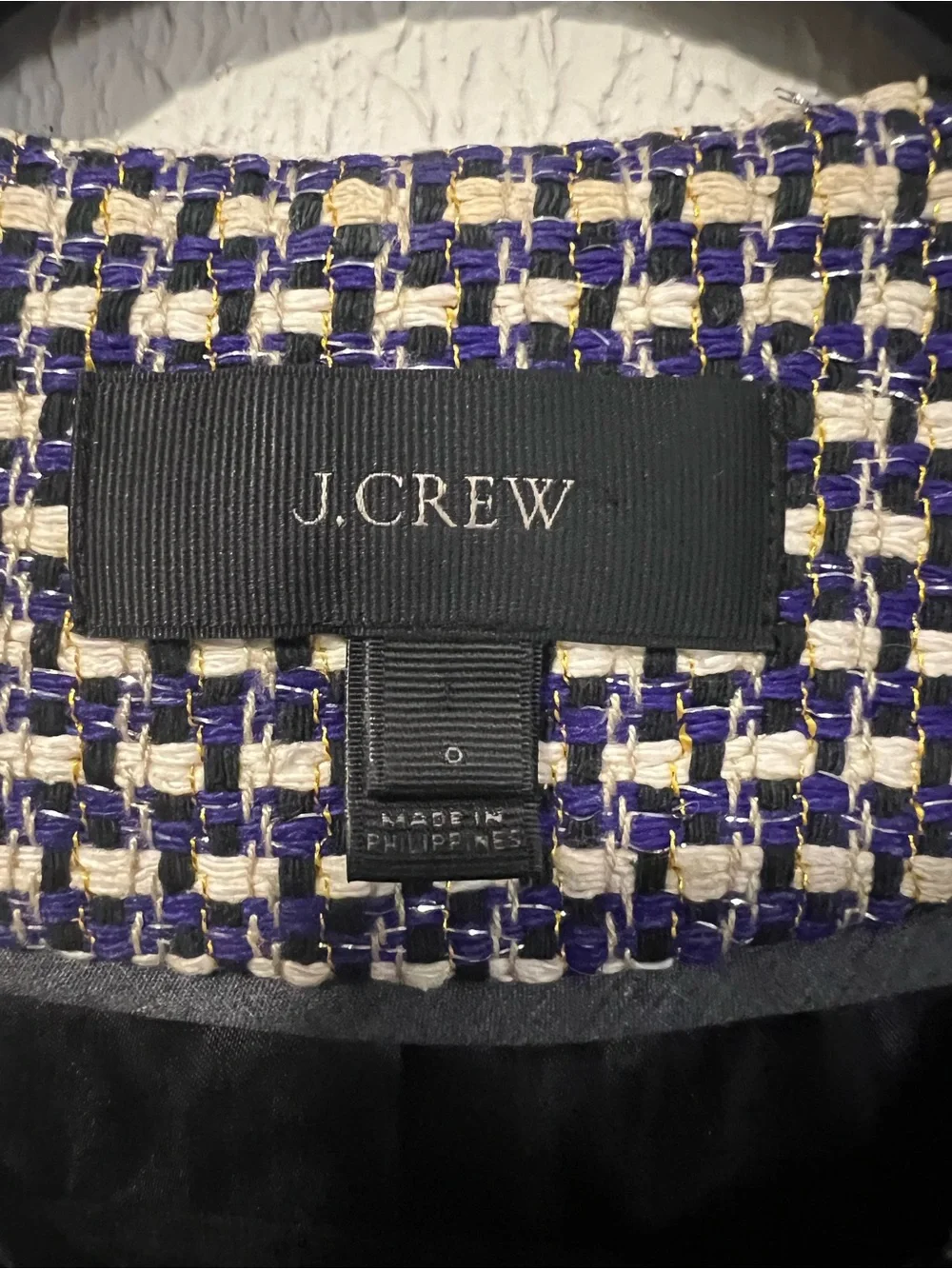 J. Crew Metallic Navy Silk blend Tweed collarless blazer size 0